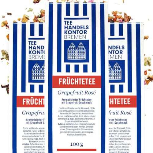 Hochwertiger Früchtetee lose Grapefruit Rosé 3x 100 g säurearm ergiebig | Roséfarbener Aufguss, Intensiv anhaltender harmonischer Geschmack, Süße ganz ohne Zucker, Mit Zitronengras und Rosenblüten