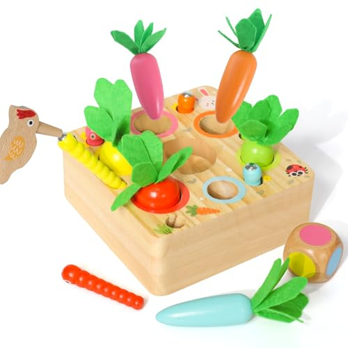 Ancaixin Montessori Spielzeug für Kinder ab 1 Jahr, magnetisches Holzspielzeug für Jungen und Mädchen ab 12 Monaten, Karottenpädagogisches Spielzeug für Kleinkinder, Passendes Puzzlespiel