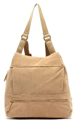 MISAKO Lonci mochila antirrobo con tejido de pana Mujer - Lonci Beige 30 X 28 X 11 cm