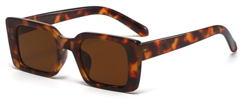 Long Keeper Retro Rechteck Sonnenbrille Damen Herren Vintage Eckig Sonnenbrille Trendige Quadratischem Brille UV400 (Gelbe Karettschildkröte Braun)