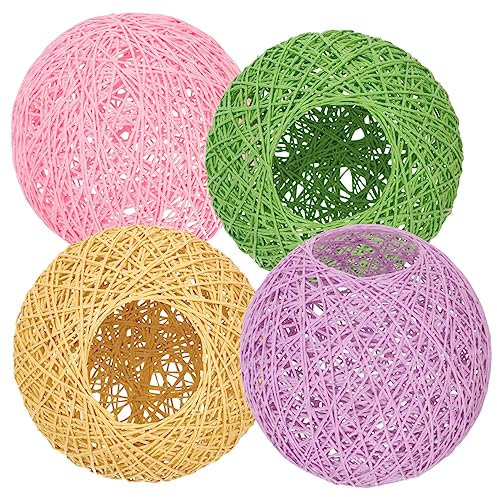 UKCOCO 4stücke Geflochtener Rattan Lampenschirm Ballform Dekorativer Hängeleuchten Lampenschirm Für Wohnzimmer Esszimmer Und Bars Farben Natur