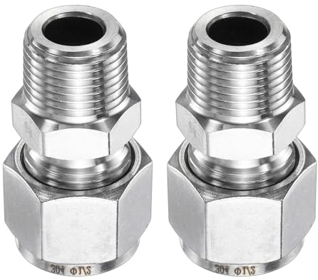 sourcing map 2pcs Compression Fitting 1/2 Tube OD x 3/8 NPT Male Thread Stainless Steel Straight Coupler Adapter Compression Tube Pipe Fitting Connector for Oil Gas Water