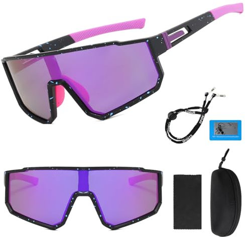Occhiali Ciclismo Uomo Donna,Occhiali da Sole Sportivi Polarizzati UV400 Occhiali Veloci Occhiali Running,Occhiali MTB Uomo per Ciclismo Motociclismo Corsa Sci Alpinismo Pesca Viola