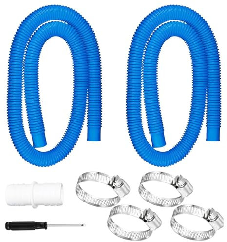 Lot de 2 tuyaux de piscine de 150 cm, 32 mm, pour pompes de piscine avec 4 clips de sécurité et 1 raccord de tuyau, tuyau de pompe de piscine pour pompe à filtre et piscine