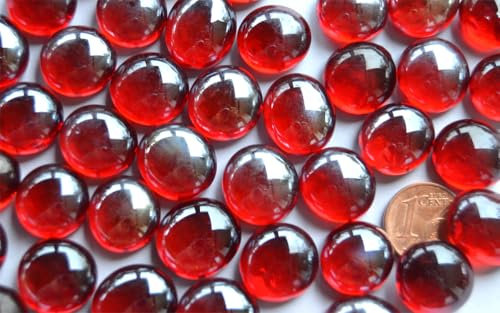 Bazare Masud 100g. Glasnuggets 13-15mm transparent ca. 35 St. Muggelsteine Manche irisierend Dekosteine (rot)