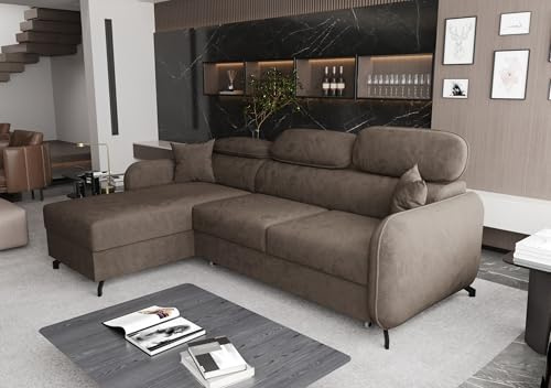 AXLIVING Ecksofa mit Schlaffunktion Ribella 5 L-Form 265 cm, Samt in Braun Links