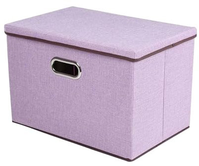 M.J COMFY-LIFE Storage Boxes with Lids Stackable Fabric Storage Baskets with Handles 45x30x30cm Linen Cloth Organizer Bins for Clothes Toys Books (Purple)