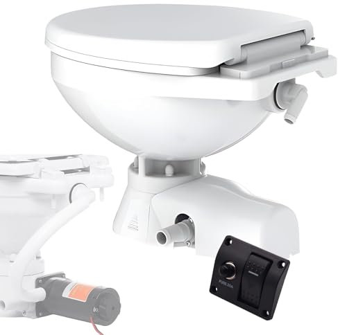 ZEEKYFOR Elektrische Marinetoilette, 12 V, Bootskopf, Leise Spülung, Wohnmobiltoilette, Camper-Toilette für Boote und Yachten, Horizontales Design