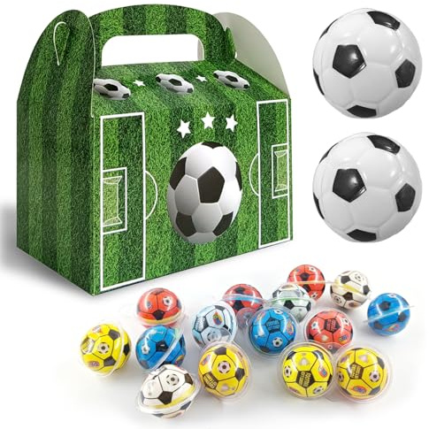 Fußball Streusel Mix,15 Fussball Süssigkeiten + 2 Mini Fußball + Fußball Geschenkbox,Tortendeko Fussball Essbar,Mini Sportbälle, Stressball, Antistressball für fussball mitgebsel jungen