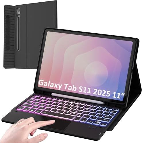 for Samsung Galaxy Tab S11 2025 11 inch Keyboard Case with Backlit Trackpad | 7 Colors Backlit, Smart Touchpad, Magnetic Detachable, Stylus Holder, TPU Protection Book Cover, For Student Home Travel Use