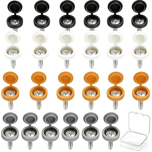 Sandphyrre Number Plate Screws and Caps Kit, 48 Pcs 304 Stainless Steel License Plate Screw and Caps, Car License Plate Fixing Devices, Black, White, Yellow and Grey (6 Each Color)