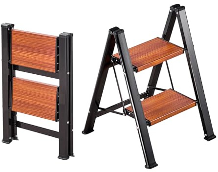 VEVOR Scaletta Pieghevole Salvaspazio con 2 Gradini con Ampio Pedale Antiscivolo e Comoda Impugnatura, Supporto per Piante in Alluminio Portatile e Leggero con Capacità di 150 kg, Multiuso per Adulti