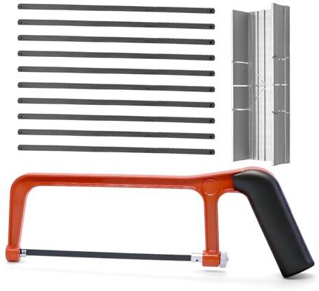 WYYFXY® 12 Stück Mini Metallsäge Set mit Gehrungslade 150 mm Hand Bügelsäge Klein Orange Eisensäge Klein mit 10 Klinge Holzsäge Hand Kleine Handsäge mit Verstellbarem Winkel für Metall Holz Kunststoff