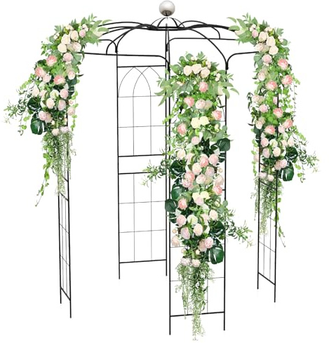 HOMASIS Pergolato da Giardino a Forma di Gabbia per Uccelli, Arco da Giardino in Metallo, Traliccio con Tettoia e 4 Lati per Piante Rampicanti, Pergola da Giardino per Matrimoni, Nero (198 x 284 cm)