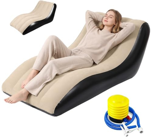 Aufblasbares Sofa mit Fußhocker, Aufblasbarer Sessel, Luftsofa, Aufblasbare Couch für Camping, mit Luftpumpe, Tragbares Beflockter Couch Oberfläche für Innen/Outdoor, Camping, Reisen, Strand (Khaki)