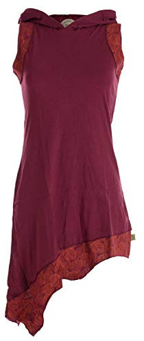 Vishes - Alternative Bekleidung - Asymmetrisches Damen Elfenkleid Baumwolle mit Zipfelkapuze Dunkelrot 42