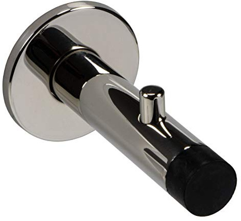 Gedotec Design Wand-Türpuffer Chrom poliert Türstopper mit Garderoben-Haken SMOVI Gummi-Puffer für Wandmontage | Tiefe: 90 mm | 1 Stück - Wand-Puffer mit Kleiderhaken inkl. Befestigungsmaterial