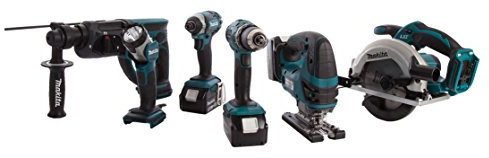 Makita DLX6068PT 18 V Li-Ion Cordless Kit with Twin Charger and 3 x 5 A Batteries - Blue/Black (6-Piece)