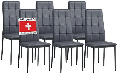 Albatros Esszimmerstühle 6er Set Rimini, Grau - Edles Italienisches Design, Kunstleder-Bezug, bequemer Polsterstuhl - Moderner Küchenstuhl, Stuhl Esszimmer oder Esstisch Stuhl