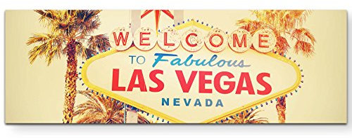 Eau Zone Wandbild auf Leinwand 120x40cm Willkommen in Las Vegas Schild