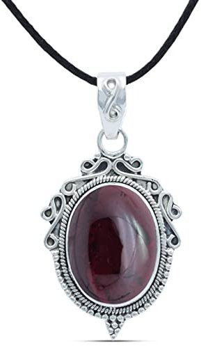 mantraroma Kettenanhänger 925 Silber Granat roter Stein Edelstein Kettenanhänger Damen Sterling Silber Halskette Anhänger Geschenk (MAH-124-02)