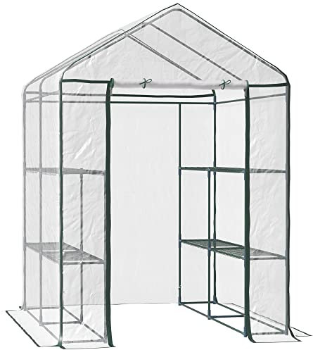 Outsunny Serra da Giardino Esterno in PVC Trasparente, Serra da Balcone con Scaffali per Piante Orto 1.43 x 1.43 x 1.95m