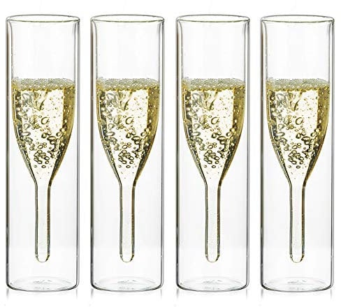 Sziqiqi Verres à Flûte à Champagne en Cristal à Double Paroi, Classics Tulip Goblet, Tasses en Verre Transparent, Verres Soufflés à la Bouche pour la Restauration, Mariages, Fêtes, Bars (4)