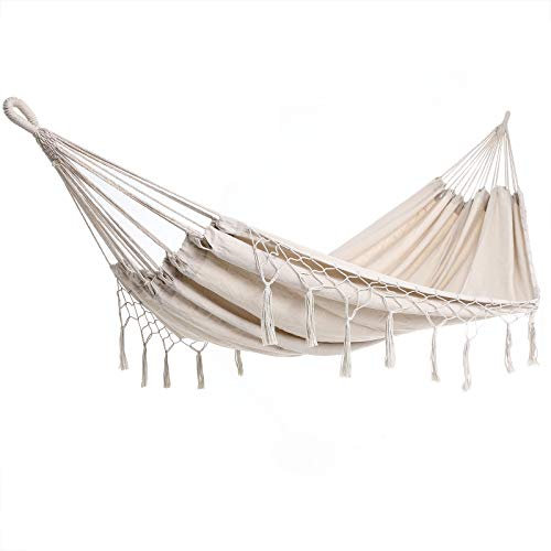 DETEX® Hängematte 2 Personen strapazierfähig Boho-Style Outdoor Garten Camping Reisehängematte Doppelhängematte Makramee XXL 300kg Belastbarkeit Creme