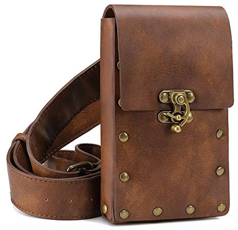 Belt Pouch Waist Bag Fanny Pack Medieval Vintage Leather Pouch Cellphone Holder Holster Carry Belt Purse Pocket Casual Hiking Festival Renaissance Faire Costume Props Travel Wallet, Brown, OneSize,