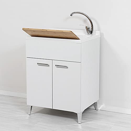 Inbagno Lavatoio con Mobile 60x50, Vasca in Resina, già Montato Completo di ASSE strofinatoio e Kit Scarico