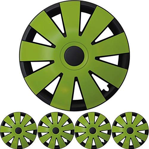 4X PREMIUM Design Radkappen Radzierblenden 15 ZOLL 'Nefryt' in Schwarz/Grün