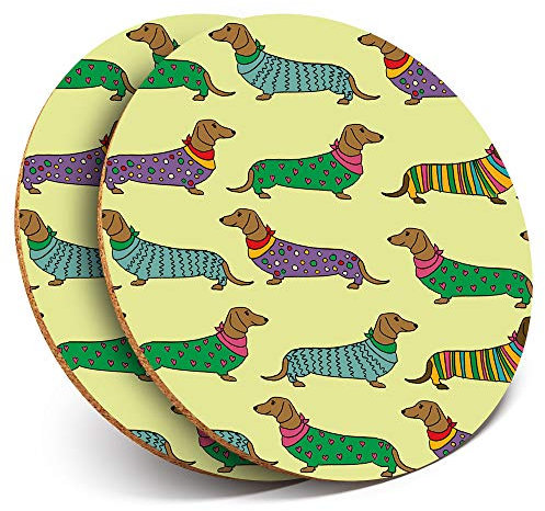 Destination Vinyl-Untersetzer (Set mit 2 Stück, rund, mit lustigem Dackel-Wursthhunden) für jeden Tischtyp #21466