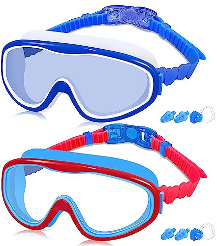COOLOO 2-PACK Kids Swimming Goggles, Kids Swim Goggles Junior Children Girls Boys Early Teens Age 3-15, with Anti-Fog, Waterproof, Protection Lenses, Crystal Clear Wide Vision