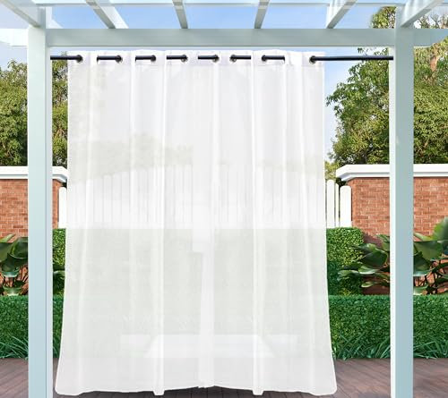 Clothink Outdoor Vorhang Wetterfest Mit Ösen Transparent Sonnenschutz Winddicht Rostfrei mit Ösen für Terrasse Garten Balkon Familienhaushalte einfache Montage farbecht haltbar(254x215cm, 1Stück,Weiß)