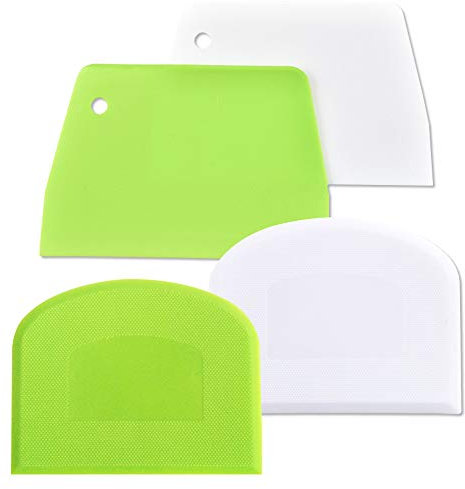 Aifuda, Set di 4 raschietti per impasto in plastica, per alimenti, pasticceria, pizza, pane e pasta