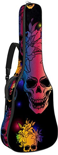 Gitarren-Gigbag, wasserdicht, Reißverschluss, weicher Gitarren-Rucksack, Bass-Akustik- & klassische Folk-E-Gitarrentasche, Regenbogen-Boho-Chic, Schmetterlinge, Totenköpfe