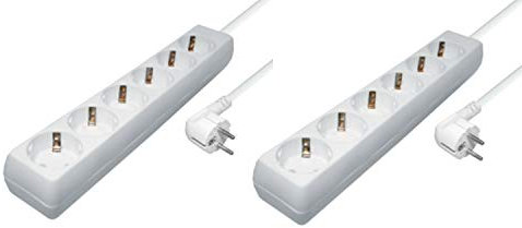 2 Stück Steckdosenleiste 6-Fach Steckplätze 45 Grad gedreht, Kabel 10m, weiß