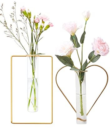 Jarrón de flores de pared, jarrón geométrico, jarrón de cristal transparente, plantas colgantes hidropónicas, florero decorativo dorado para nevera, ventana, hogar, fiesta (oro 2)