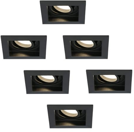 HOFTRONIC - LED Einbaustrahler 230V Eckig Schwenkbar Dimmbar Schwarz Extra Warmweiß 6er set Deckeneinbauleuchte 6x400Lm Einbauspots GU10 - Deckeneinbaustrahler, Wohnzimmer und Büro
