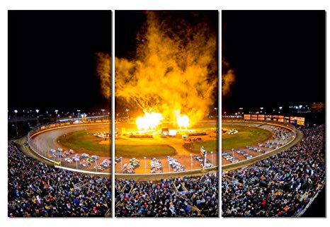 Gerahmte Sportkunst World of Outlaws Rennstrecken Bilder Stadionmalerei 3 Paneele Leinwand Wand Modernes Kunstwerk Heimdekoration für Wohnzimmer Giclée-fertig zum Aufhängen Poster und Drucke, 106,7 cm