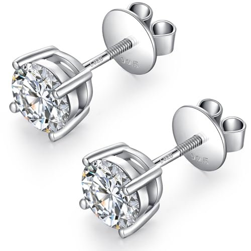 JiaYang Men's & Women's Sterling Silver 7MM Round Cut CZ Stud Earrings with Screw Back