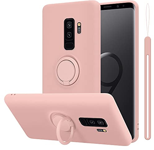 Cadorabo Hülle kompatibel mit Samsung Galaxy S9 Plus Schutzhülle TPU Silikon Case Liquid Design mit Ring Slim Kratzfest Liquidsilikon Microfaser Case Hülle für Galaxy S9 Plus in Rosa