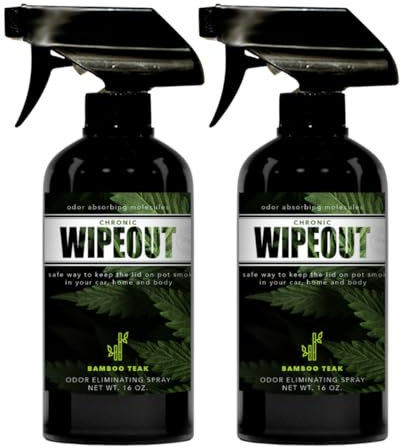 Chronic Wipeout Smoke Odor Eliminator Spray For Strong Odor - Highly Effective for Deodorizing Homes, Clothes, Cars, Office, Hands, & Hair from Smoke Smells - 2 16 oz Bottles Bamboo Teak Fragrance