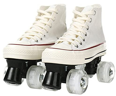 LETIAN Quad Rollschuhe Canvas Rollschuhe Für Herren Und Damen, Zweireihige Skates Mit Hohem Schuhstil Für Kinder Anfänger Indoor Outdoor B,42