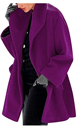 ClodeEU Womens Winter Wool Coat Trench Jacket Plus Size Ladies Warm Slim Long Overcoat Hoodie Outwear Solid Color Loose Fit Casaul Bagyg Cardigans Gifts Halloween Blouses Shirts Tops Purple, L