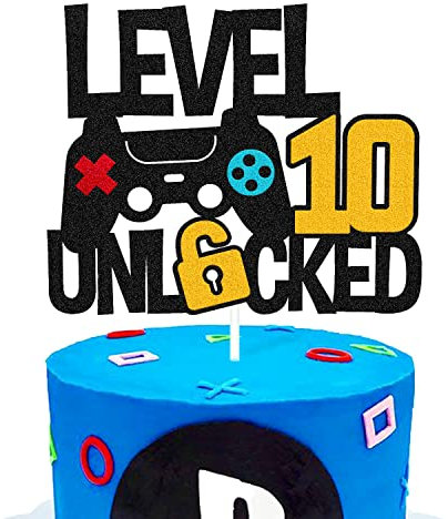 Kuchendekoration mit Spielkontroller-Motiv, 10er-Jahre, zum 10. Geburtstag, für Jungen, Mädchen, Männer, Frauen, Teenager, Partys, Events, Feiern