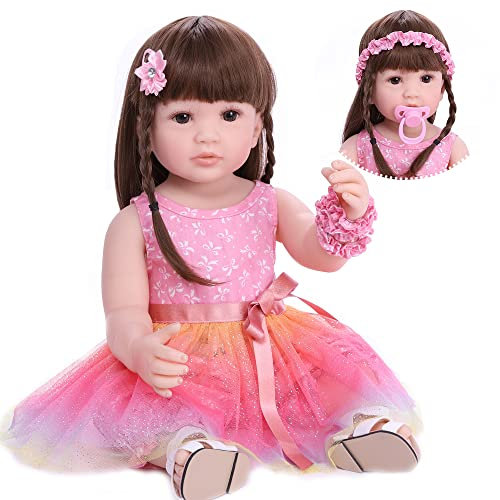 SYP Bambola Reborn femmine Originale 22 Pollici 55 cm Realistico Bambole Reborn femmina tutta in silicone Bambole che Sembrano vere Bambole Reborn Toddler Bambola Carina con Gonna Rosa
