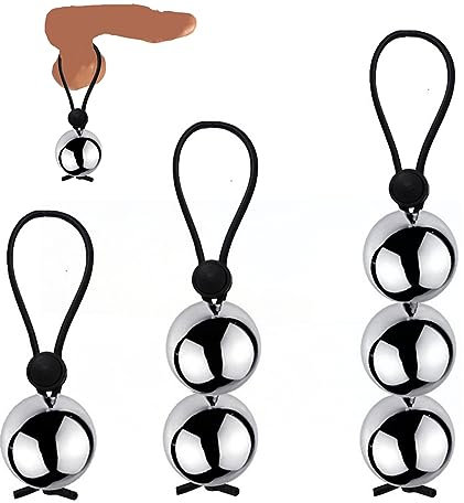 Jinqian Verstellbarer Metall Beads Penisring Hodenring Hodengewicht Hodensack Penis Anhänger Schwer Bondage Ball Stretcher Cock Ring CBT Erotik Sexspielzeug Für Männer (3 Kugel Ø36mm,Gewicht:520g)
