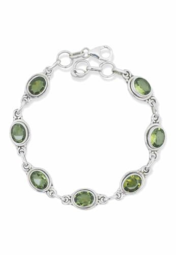 mantraroma Armband 925 Silber Peridot leuchtend grüner Stein Edelstein Armreif Silber Damen Sterling Silber Geschenk (MAB-022-59)