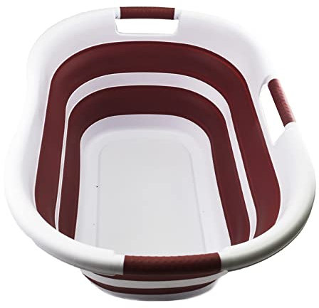 SAMMART Panier à linge pliable en plastique - Boîte de rangement pliable - Bac de lavage portable - Panier peu encombrant (1, blanc/vieux rose)